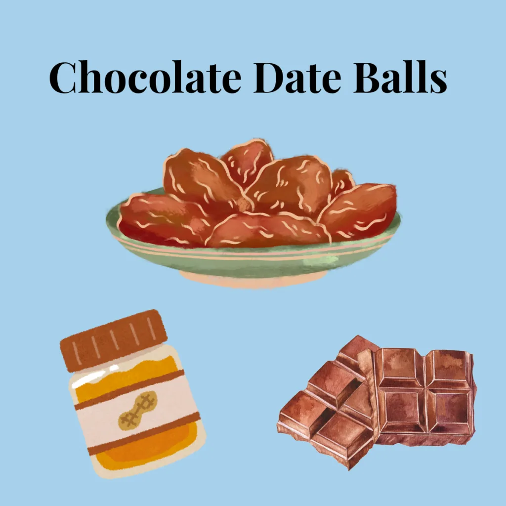 A graphic of chocolate date balls.
